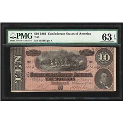 1864 $10 The Confederate States of America Note T-68 PMG Choice Uncirculated 63E