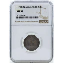 1898CN M Mexico 20 Centavos Coin NGC AU58