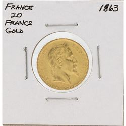 1863 France 20 Francs Gold Coin
