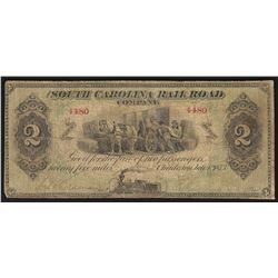 1873 $2 The South Carolina Rail Road Company Obsolete Note