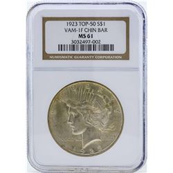 1923 $1 Peace Silver Dollar Coin VAM-1F Chin Bar NGC MS61