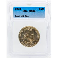 1922 Star Grant Commemorative Half Dollar Coin ICG MS64