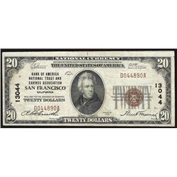 1929 $20 Bank of America San Francisco National Currency Note