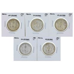 Lot of (5) 1943M Mexico 50 Centavos Coins