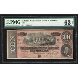 1864 $10 The Confederate States of America Note T-68 PMG Choice Uncirculated 63E