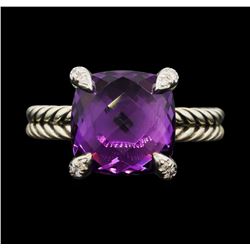 David Yurman .925 Silver "Chatelaine" 5.00ct Amethyst and Diamond Ring