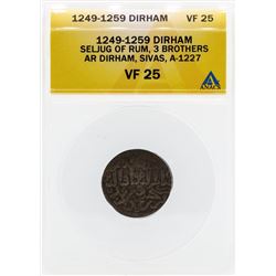 1249-1259 Dirham Seljug of Rum 3 Brothers Coin ANACS VF25