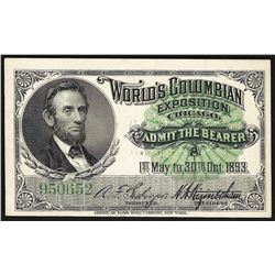 1893 World's Columbian Exposition Ticket Lincoln