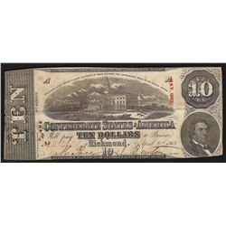 1864 $10 The Confederate States of America Note