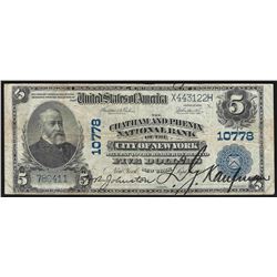 1902 $5 Chatham and Phenix National Bank New York Currency Note