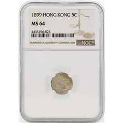 1899 Hong Kong 5 Cents Silver Coin NGC MS64
