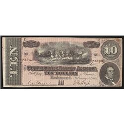 1864 $10 The Confederate States of America Note