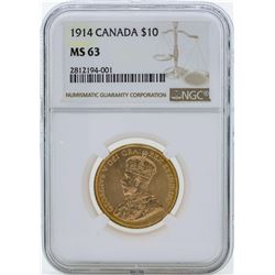 1914 Canada $10 George V Gold Coin NGC MS63