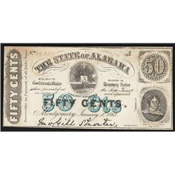 1863 50 Cent The State of Alabama Obsolete Note