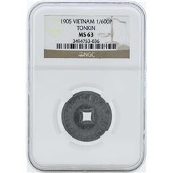 1905 Vietnam 1/600 Piastre Tonkin Coin NGC MS63