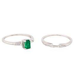 14KT White Gold .50ct Emerald and Diamond Wedding Ring Set