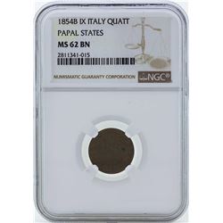 1854 Italy Palpal States Quattrino Coin NGC MS62BN