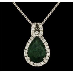 14KT White Gold 3.54ct Emerald and Diamond Pendant with Chain