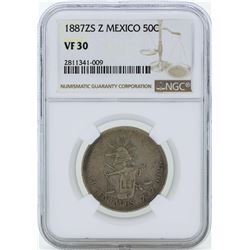 1887ZS Mexico 50 Centavos Coin NGC VF30