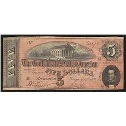 1864 $5 The Confederate States of America Note