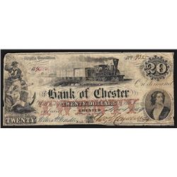 1859 $20 The Bank of Chester Obsolete Bank Note