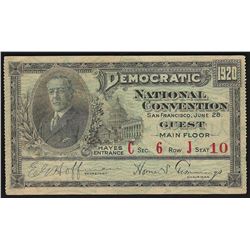 June 28th 1920 Democratic National Convention San Francisco Ticket