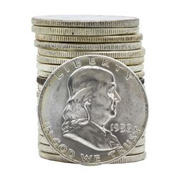 Roll of (20) 1958 Brilliant Uncirculated Franklin Half Dollar Coins