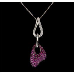 14KT-18KT White Gold 1.40ctw Pink Sapphire and Diamond Pendant with Chain