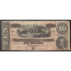 1864 $10 The Confederate States of America Note