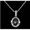 Image 2 : 14K White Gold 4.07 ct. Tanzanite and Diamond Pendant with Chain