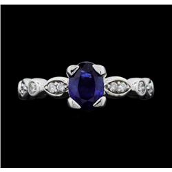 14KT White Gold 0.75ct Blue Sapphire and Diamond Ring