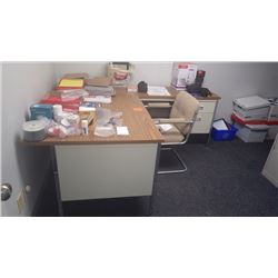 L-shape desk w/chair and office supplies