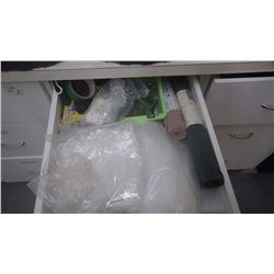 2 drawers of plastic bags, packing tape and shrink wrap