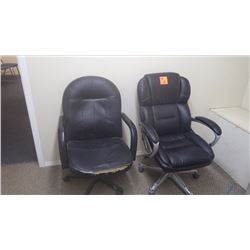 2 leather high back office chairs and desk