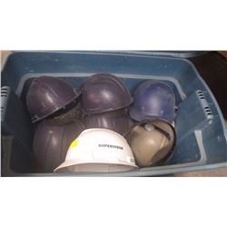 Plastic tub with hard hats