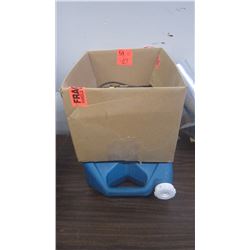 Box of air hose, electrical cord, vacuum hose and arge water jug