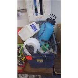Large plastic tub of sprayers