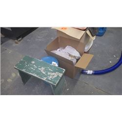 Lot of misc paint, cooler, water jug and bench
