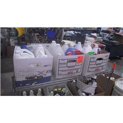 3 boxes of various cleaning supplies