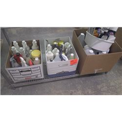 3 boxes of various cleaning supplies
