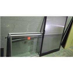 4 glass divider panels, one on rollers