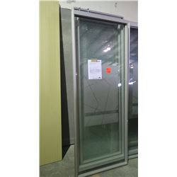 Approximately 8 glass panels/sliding doors with aluminum frames on rollers