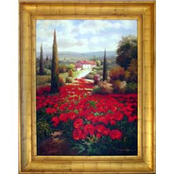 RED Poppy Field Textured HUGE ART Dealer Liquidation SALE Landscape Colorful Museum Quality Art