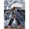 Image 2 : Chicago Windy City Girl with Umbrella Original Palette Heavy Texture Canvas