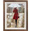 Image 4 : Girl with Umbrella Red Dress Bold Colors Original Signed Painting Canvas