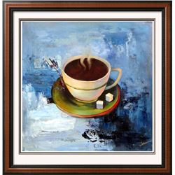 Coffee Cup Blue Textured Painting Abstract Realism Huge Sale Janier