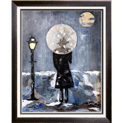 Paris Evening Rain Umbrella Original Painting Acrylic Palette Knife Janier