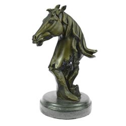 Horse Head Bust Bronze Sculpture on Marble Base Figurine (9"X5")