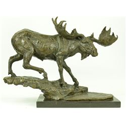 Wildlife Large Moose Sculpture Hot Cast Cabin Decor on marble base Figure