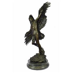 Winged Native American Indian Eagle Shaman Bronze sculpture on Marble base Statue